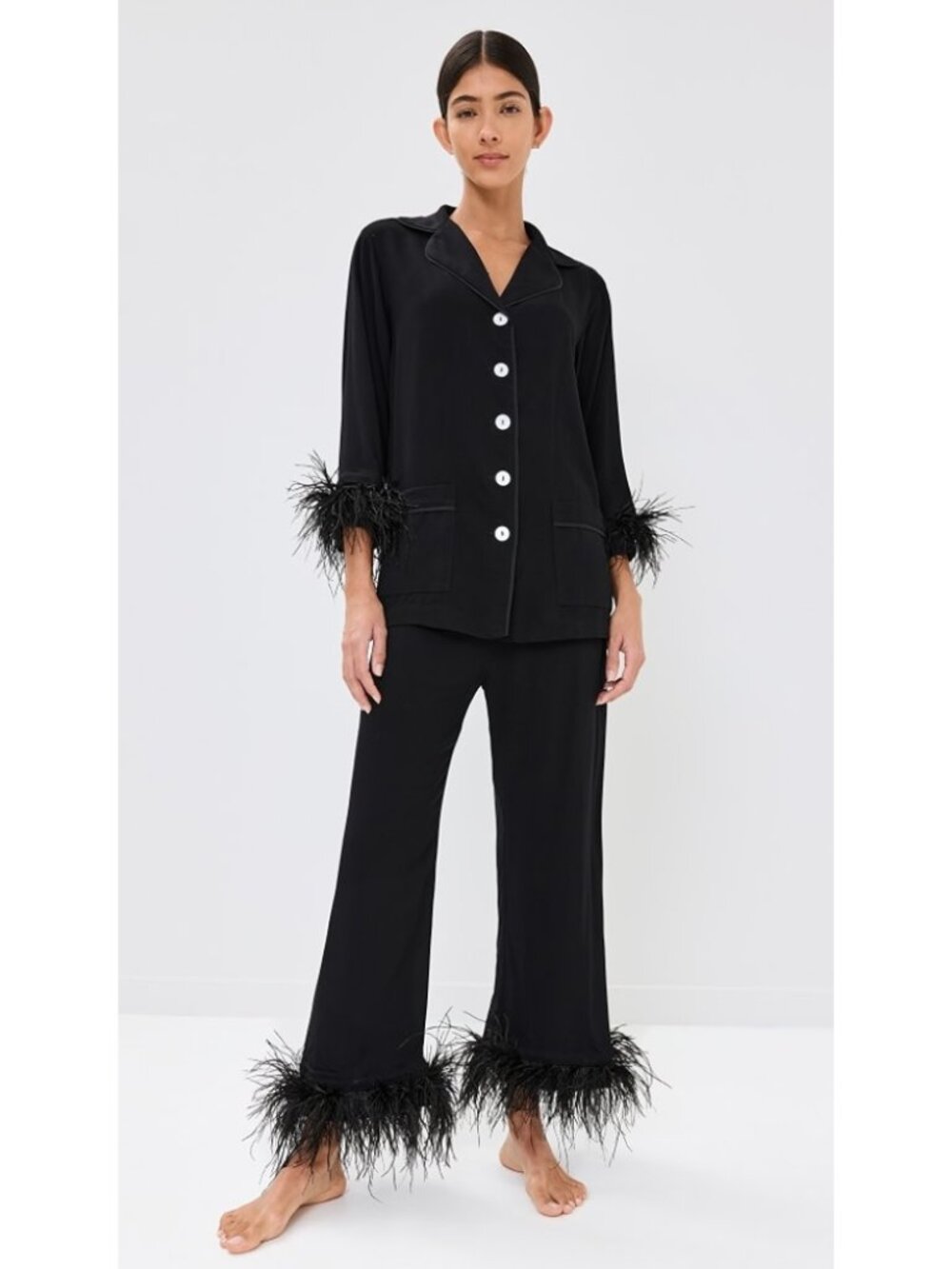 Sleeper Party Pajama Set With Double Feathers Black Mid-weight Lounge PJ Size S